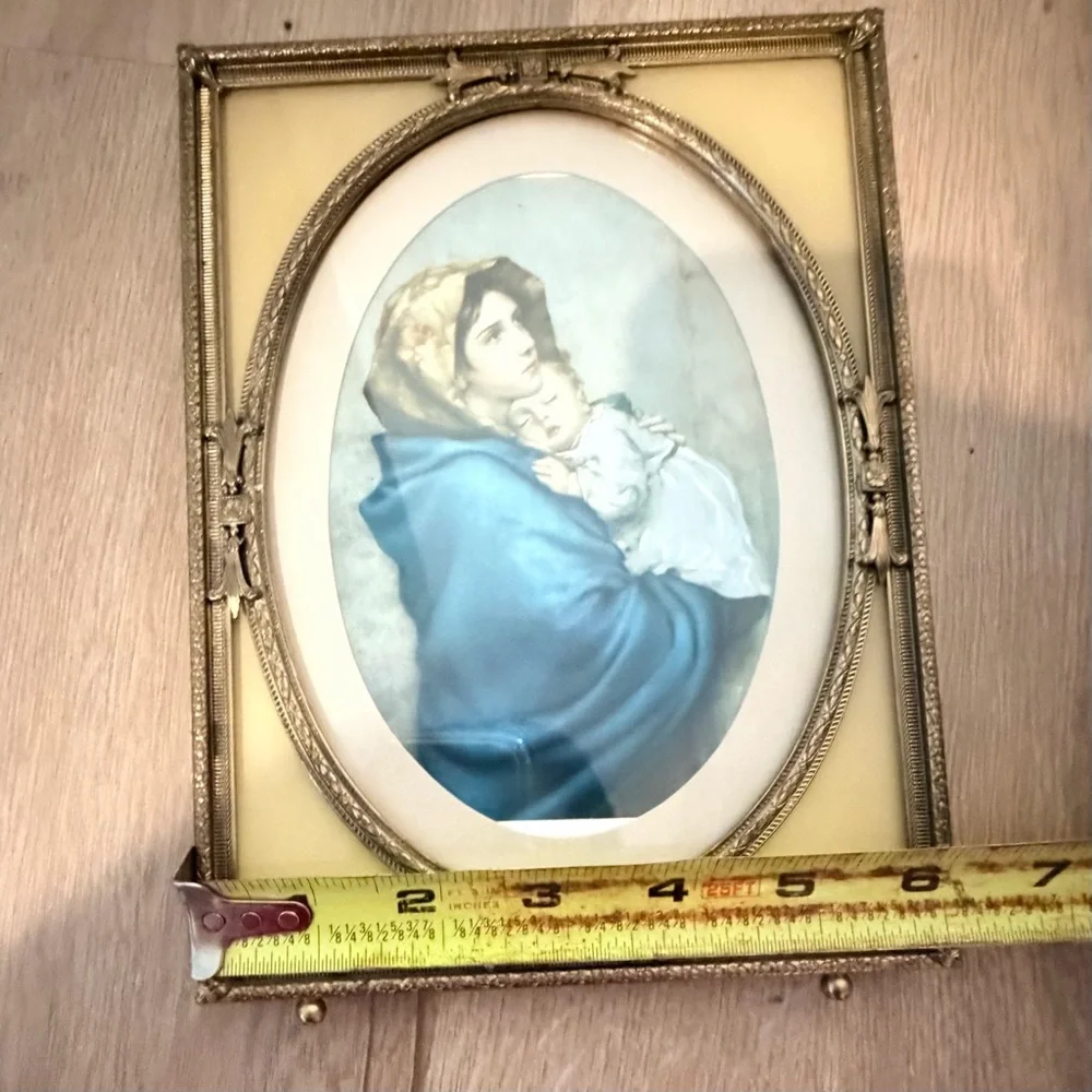 VTG 1930s Art Deco‎ Brass Gold Yellow Standing Photo Picture Frame Velvet Back